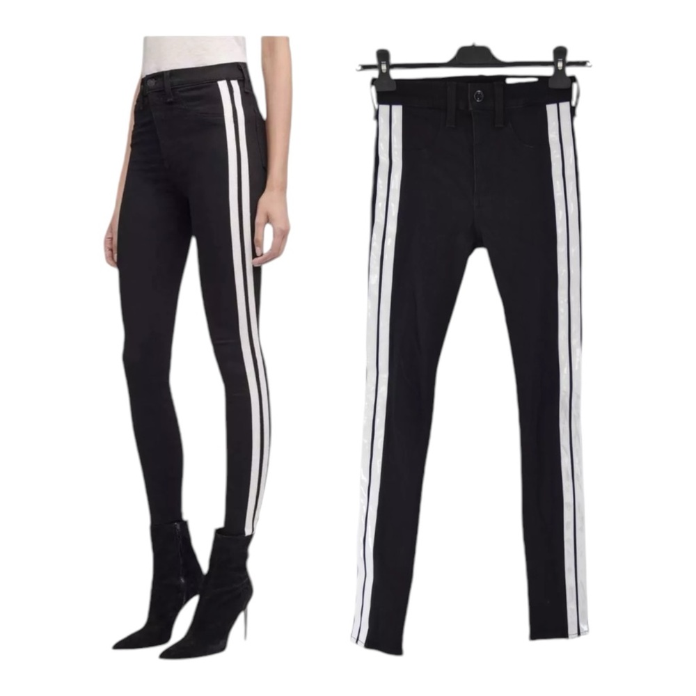 rag & bone Size 26 Mito High Rise Stretch Side Stripe Black Ankle Skinn…‎
